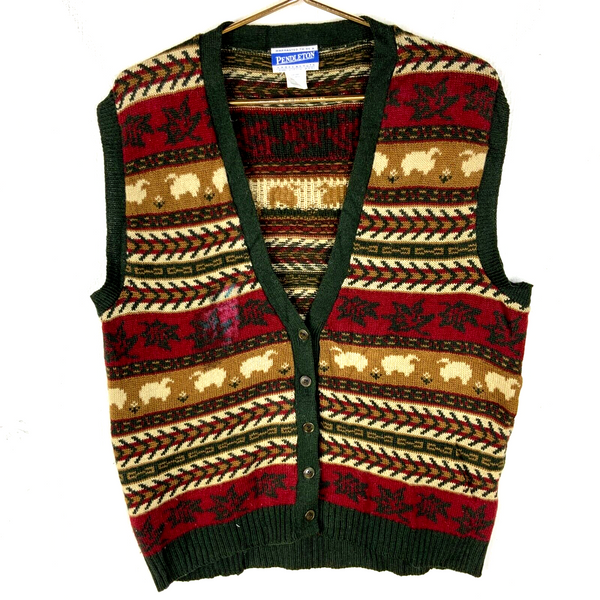 Vintage Pendleton Knit Wool Sweater Vest Large Multicolor Pattern 90s