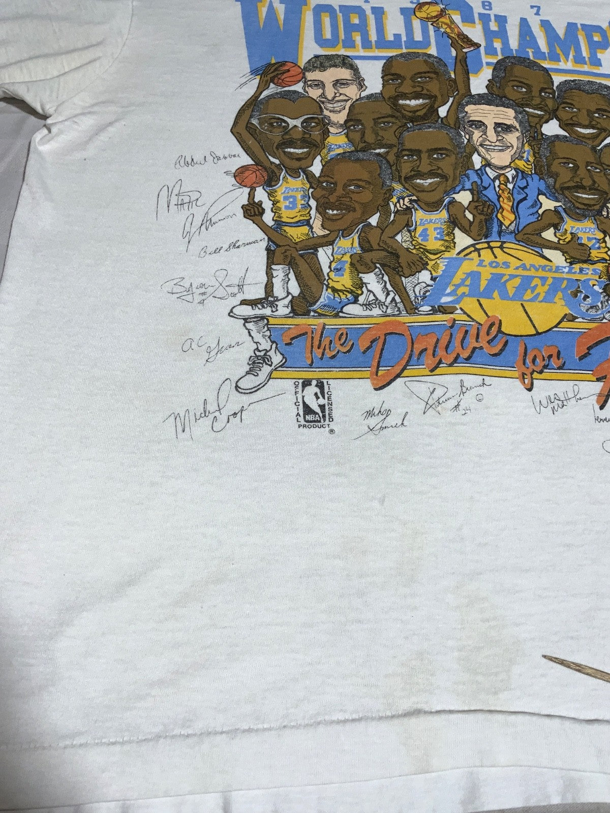 Vintage Los Angeles Lakers Caricature T-Shirt Large White 1987 Nba Champs 80s