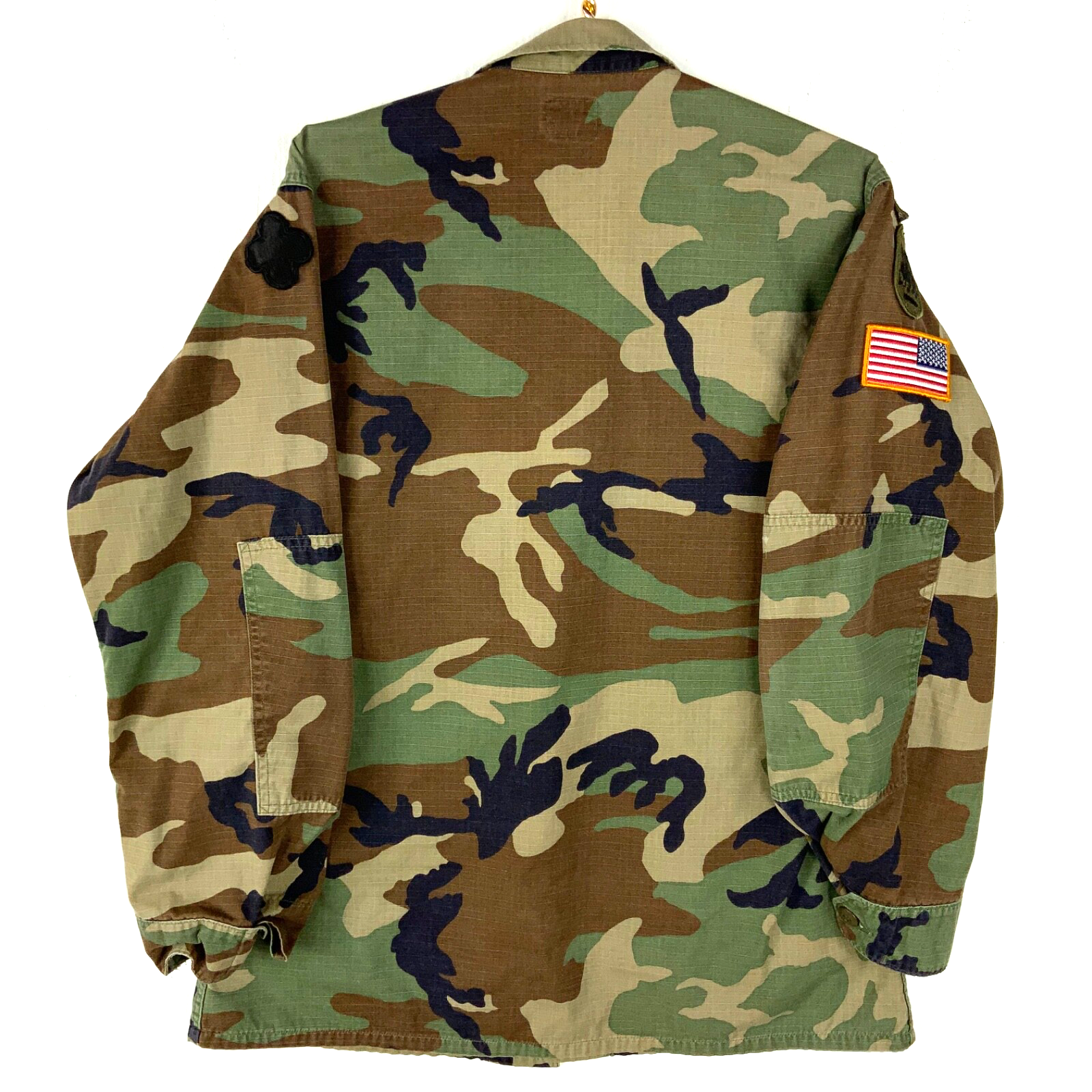 Vintage Us Army Hot Weather Coat Medium Long Woodland Camouflage Button Up 1996