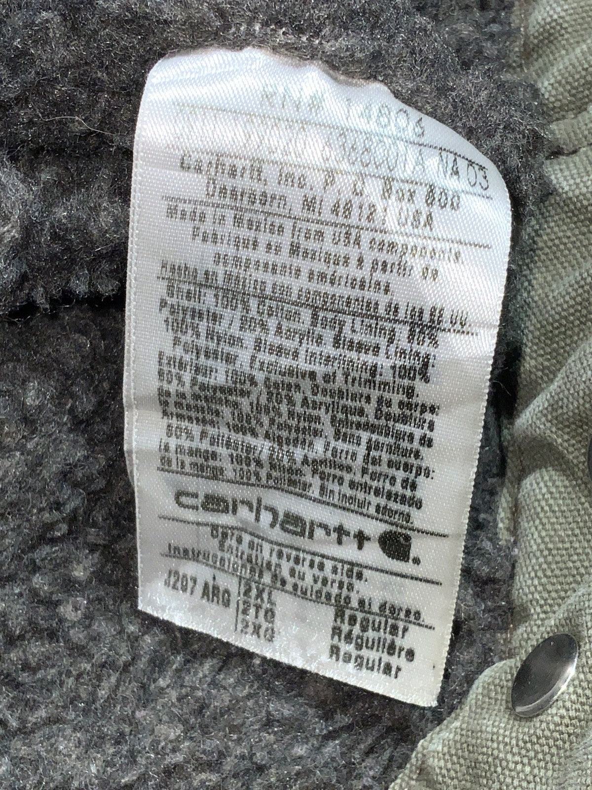 Carhartt Detroit Jacket 2XL Full Zip Sherpa Lined Work Wear J297 ARG