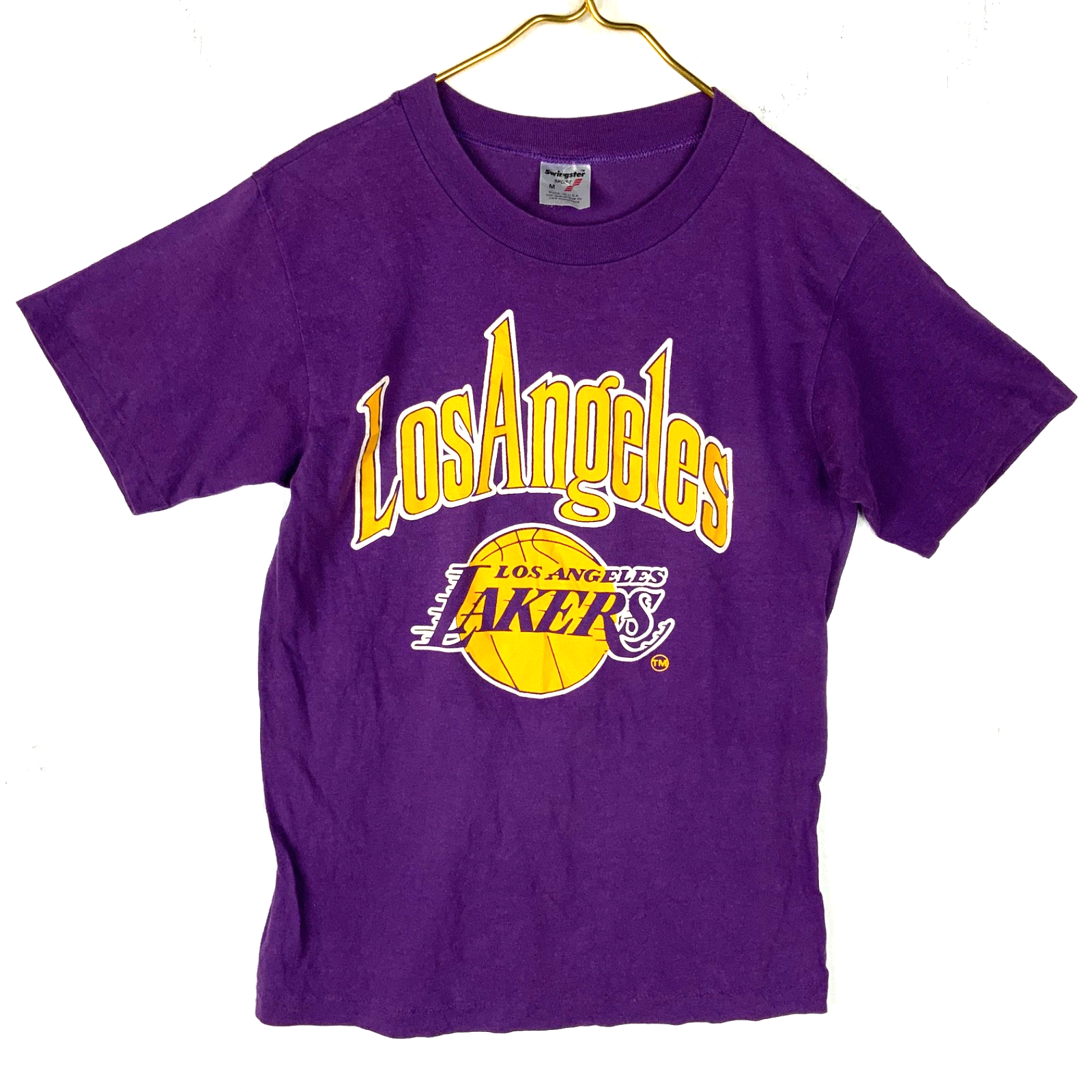 Vintage Los Angeles Lakers T-Shirt Medium Purple Single Stitch Made Usa Nba 80s