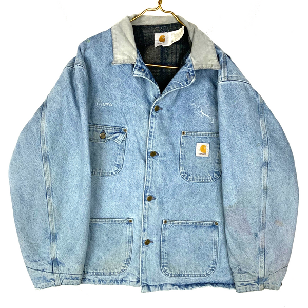 Vintage Carhartt Denim Chore Jacket XL Button Up Lined Made Usa Work Wear 90s