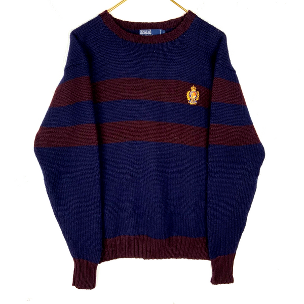 Vintage Polo Ralph Lauren Wool Knit Sweater Large Blue Crewneck 90s