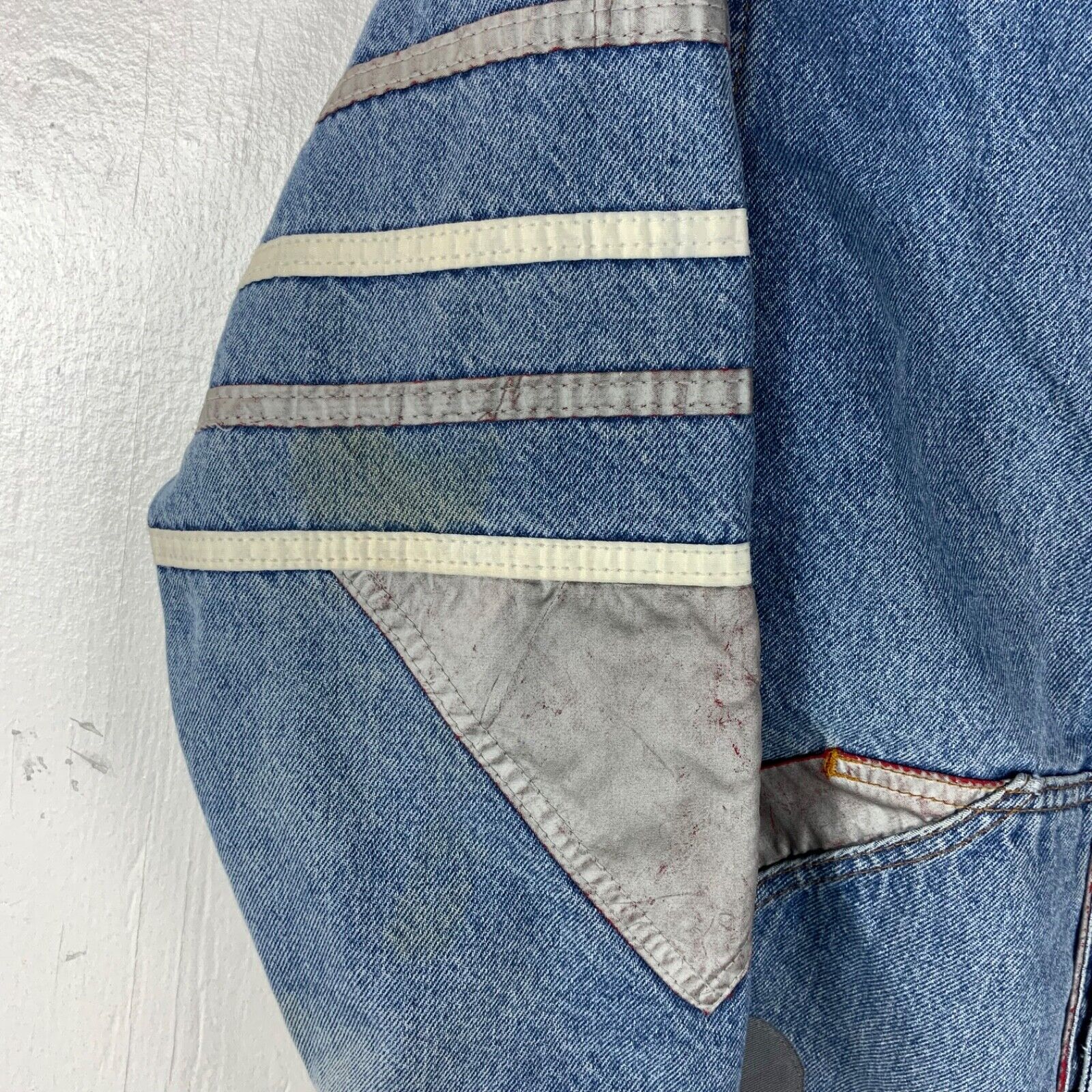 Vintage Oakland Raiders Denim Bomber Jacket Small Blue Snap Button Nfl