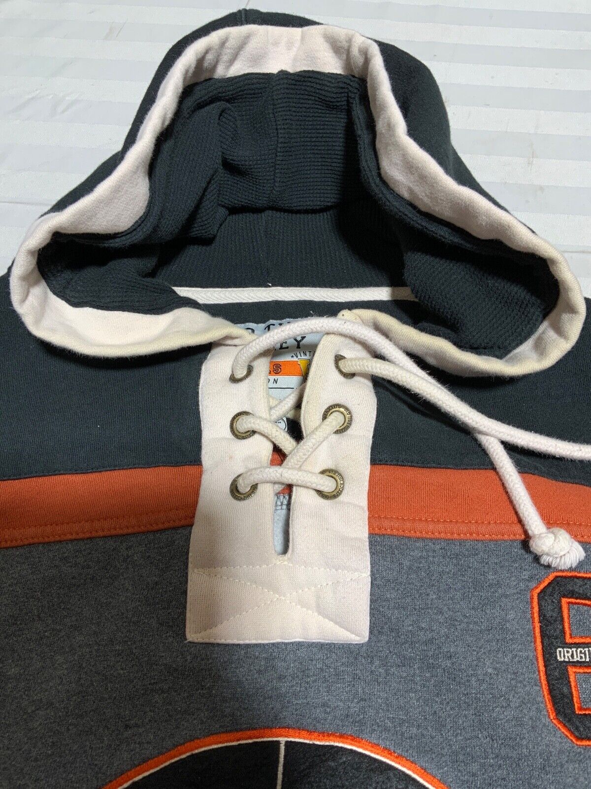 Original Six Old Time Hockey Sweatshirt Hoodie Size Large Gray Nhl Embroidered
