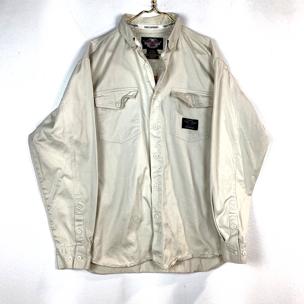 Vintage Harley Davidson Shirt Size Large Beige Long Sleeve Button Up