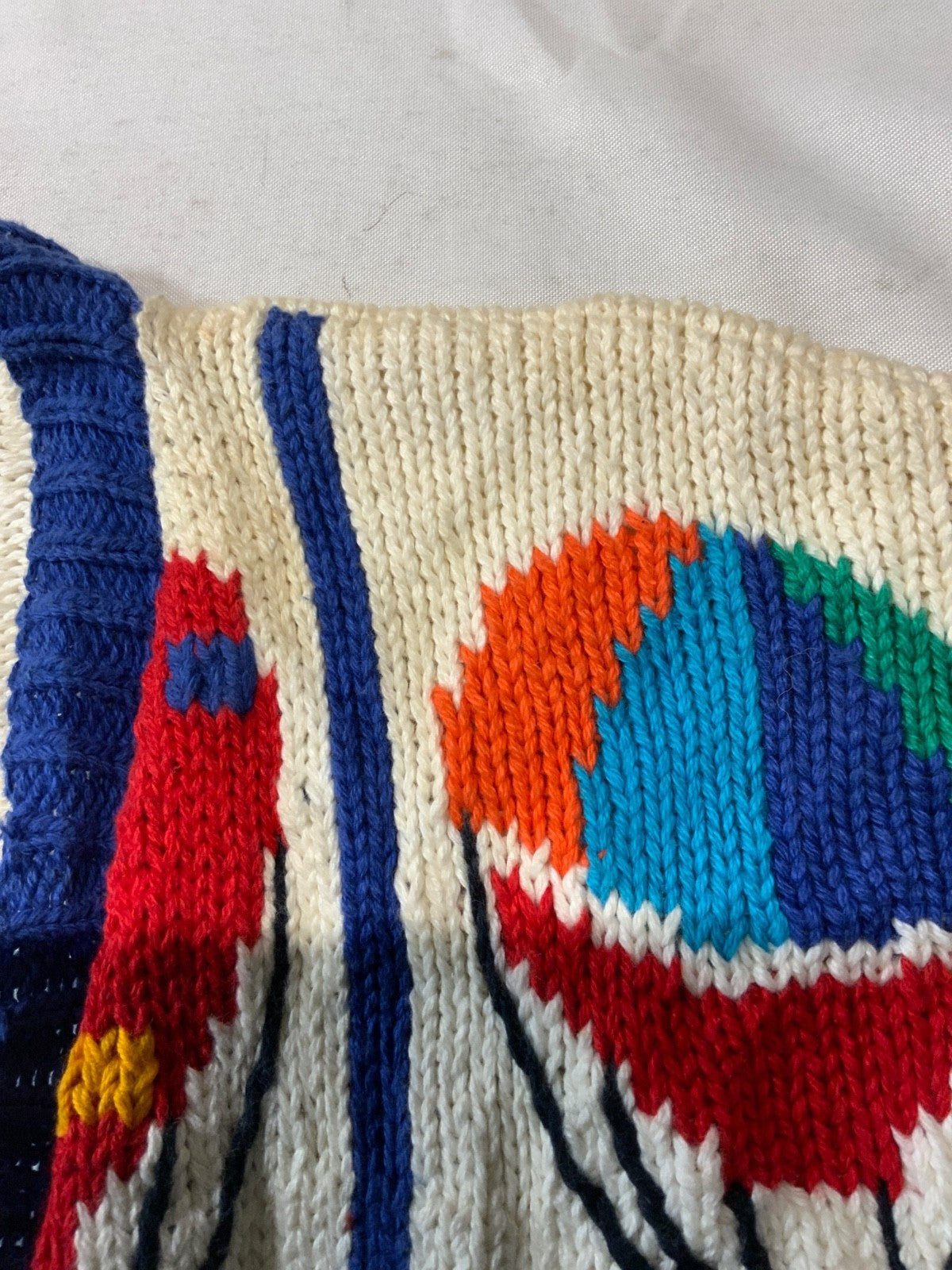 Vintage 1990s Grandpa Knit Sweater Medium White Cardigan Hot Air Balloons