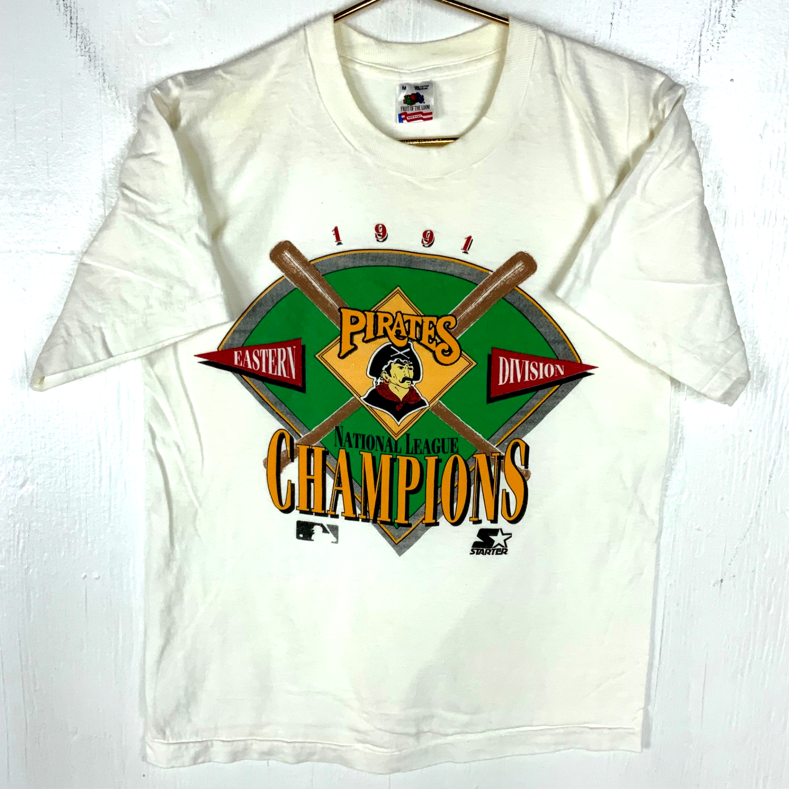Vintage Pittsburgh Pirates Starter T-shirt Medium White 1991 Mlb Single Stitch