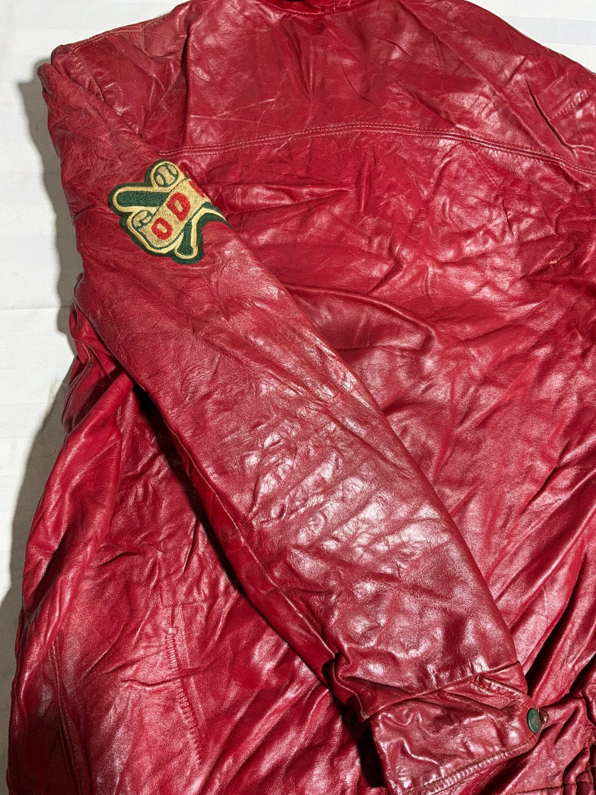 Vintage 1970s Leather Varsity Letterman Jacket Large Red Made In Canada