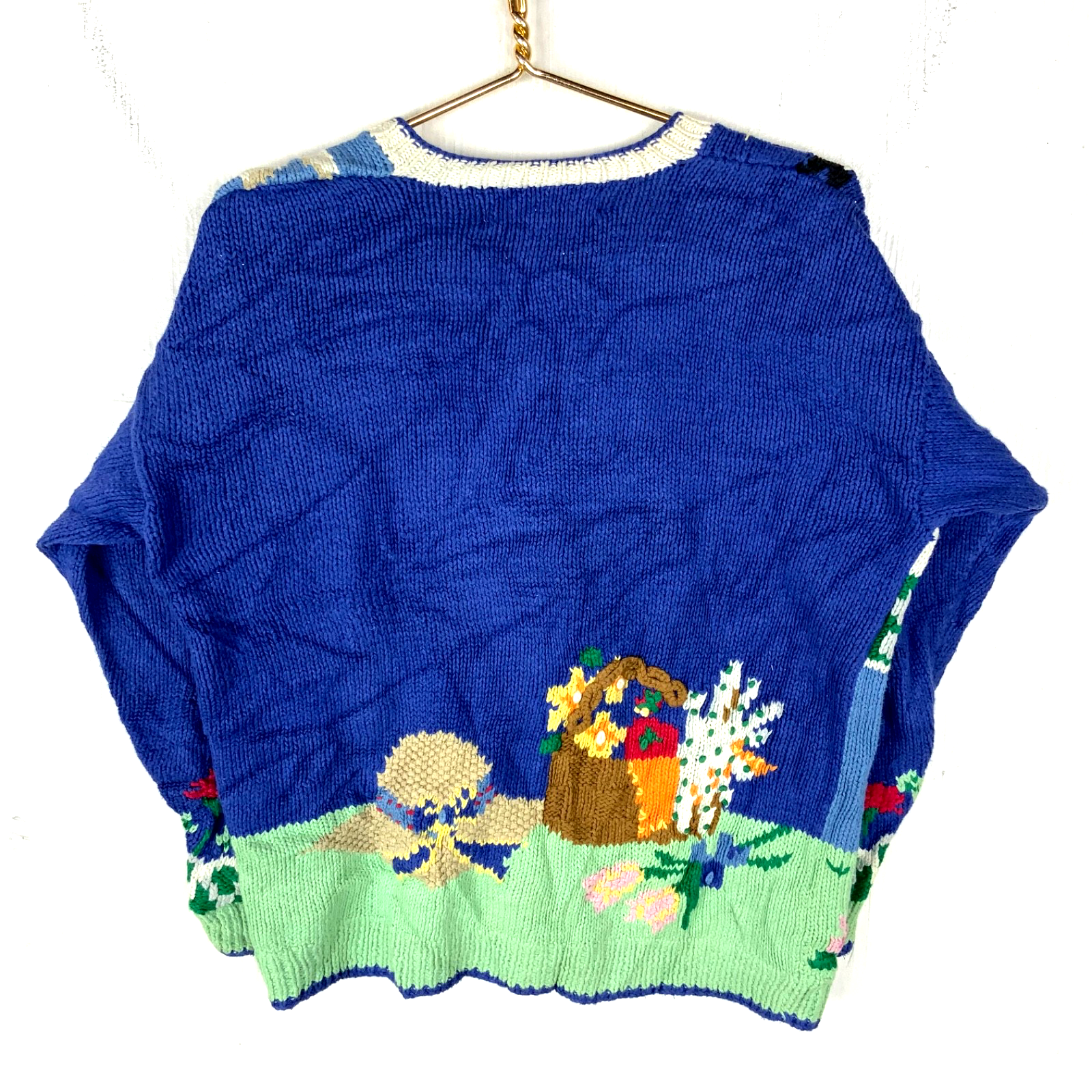 Vintage 1990s Grandma Knit Sweater Women’s Small Blue Cardigan Garden