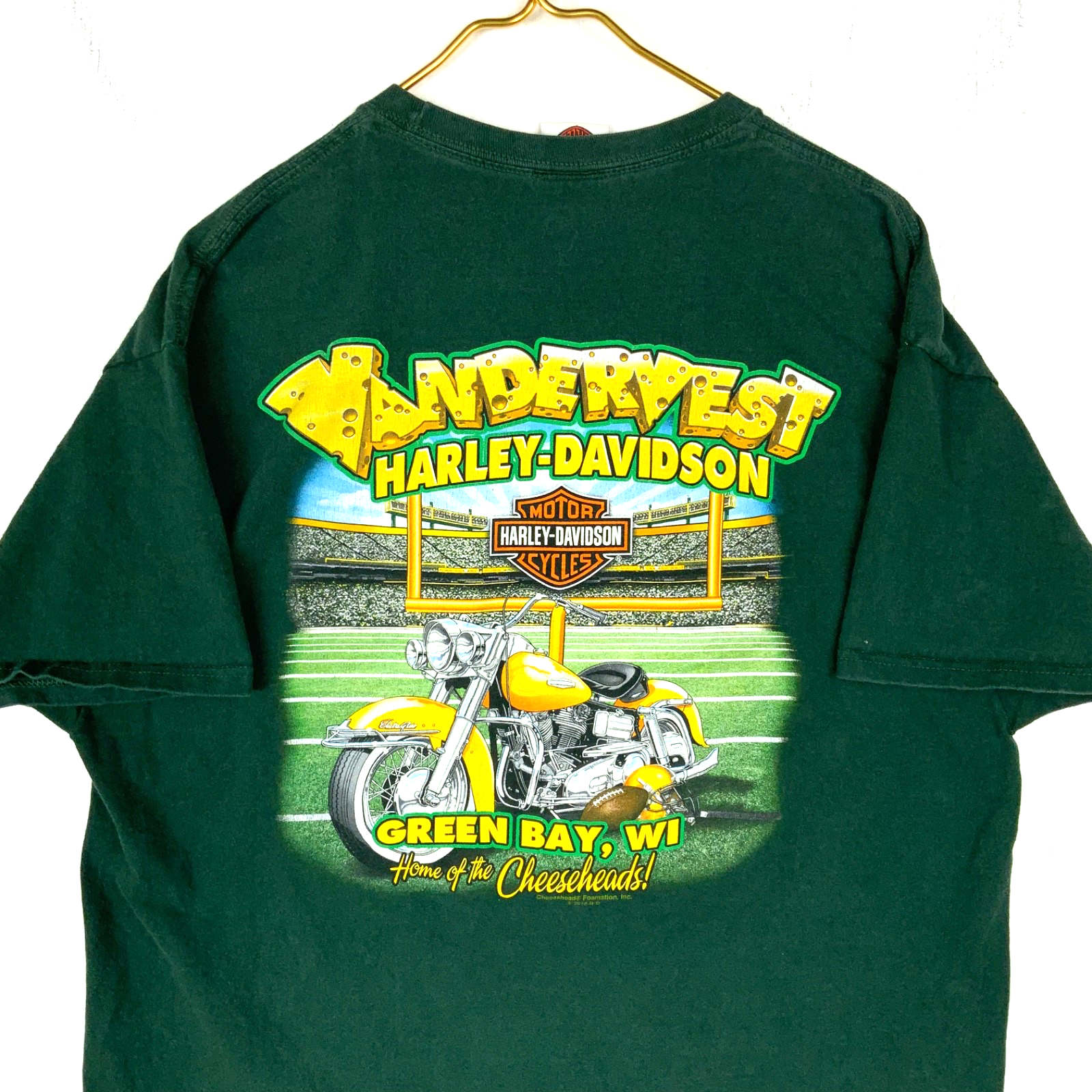 Harley Davidson T-Shirt XL Cheeseheads Green Bay Wisconsin Double Sided