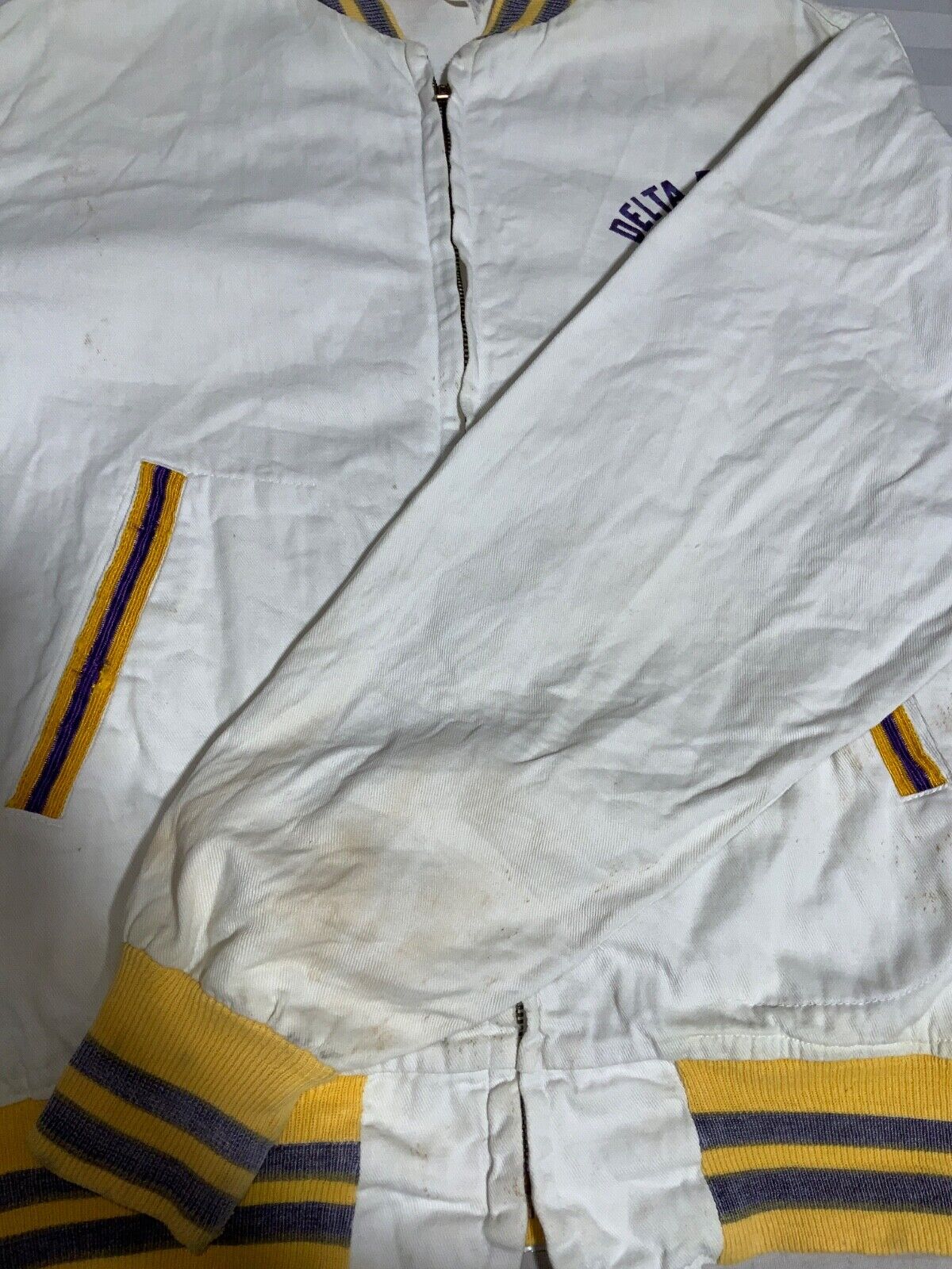 Vintage 1950s Jacket Large Full Zip Distressed Delta Pi Alpha Fraternity Bomber