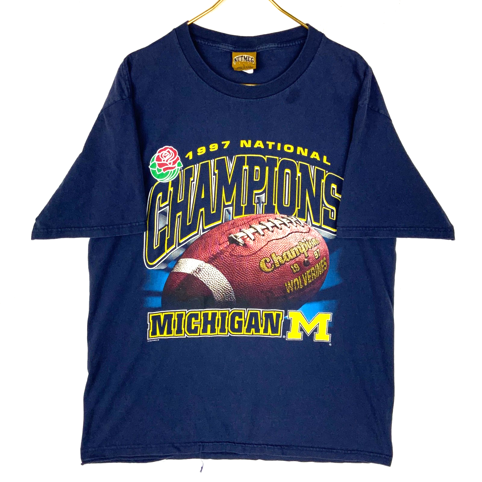 Vintage Michigan Wolverines Nutmeg T-Shirt Large Ncaa Football 1997 Champs 90s