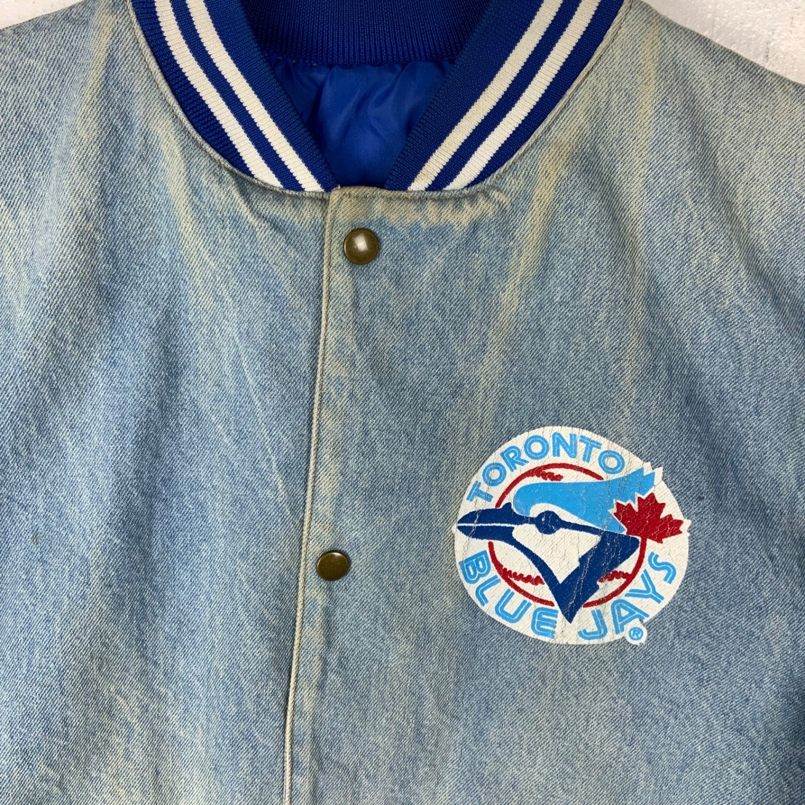 Vintage Toronto Blue Jays Denim Jacket Medium Snap Button Blue Mlb 90s