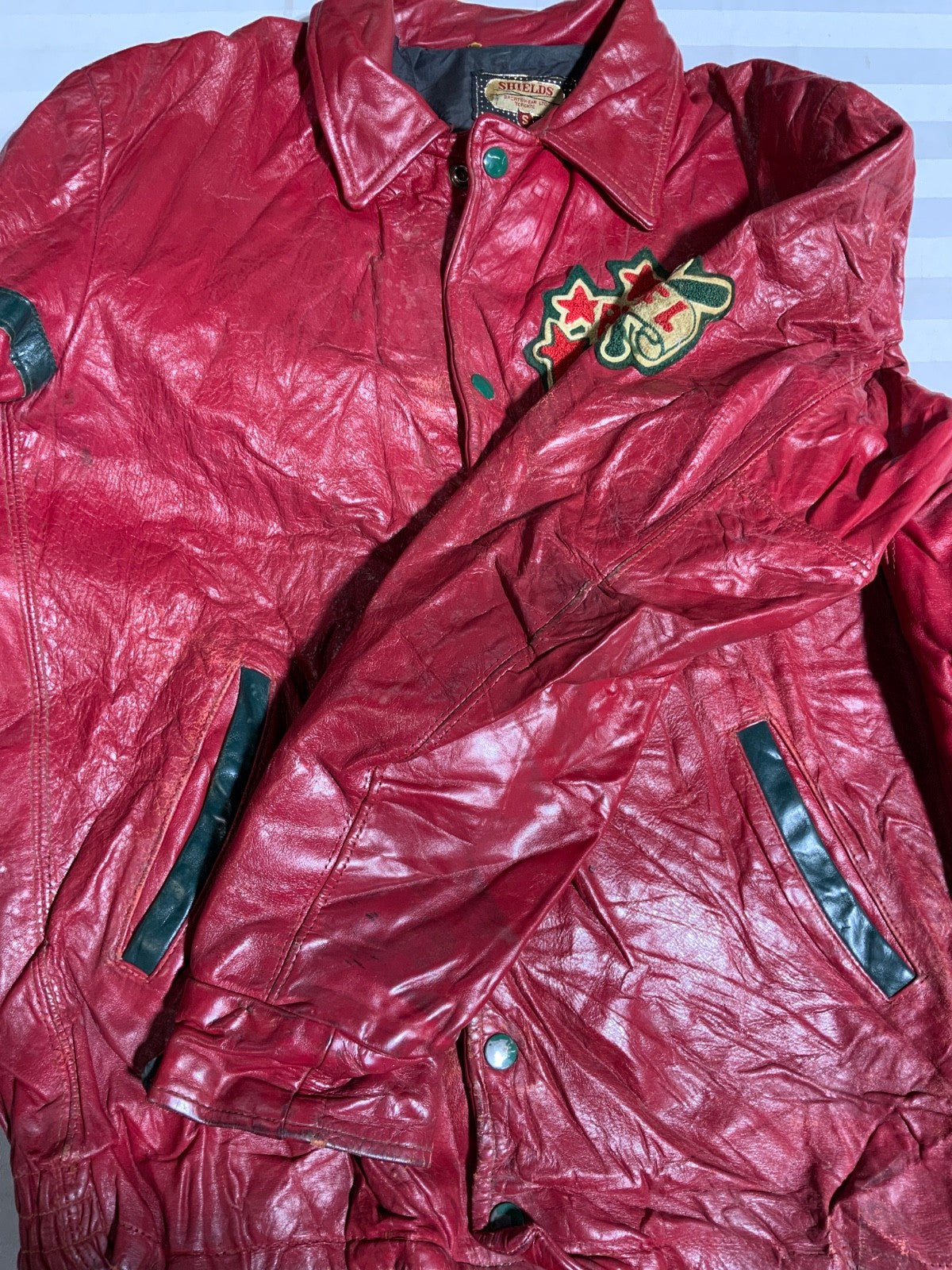 Vintage 1970s Leather Varsity Letterman Jacket Large Red Made In Canada