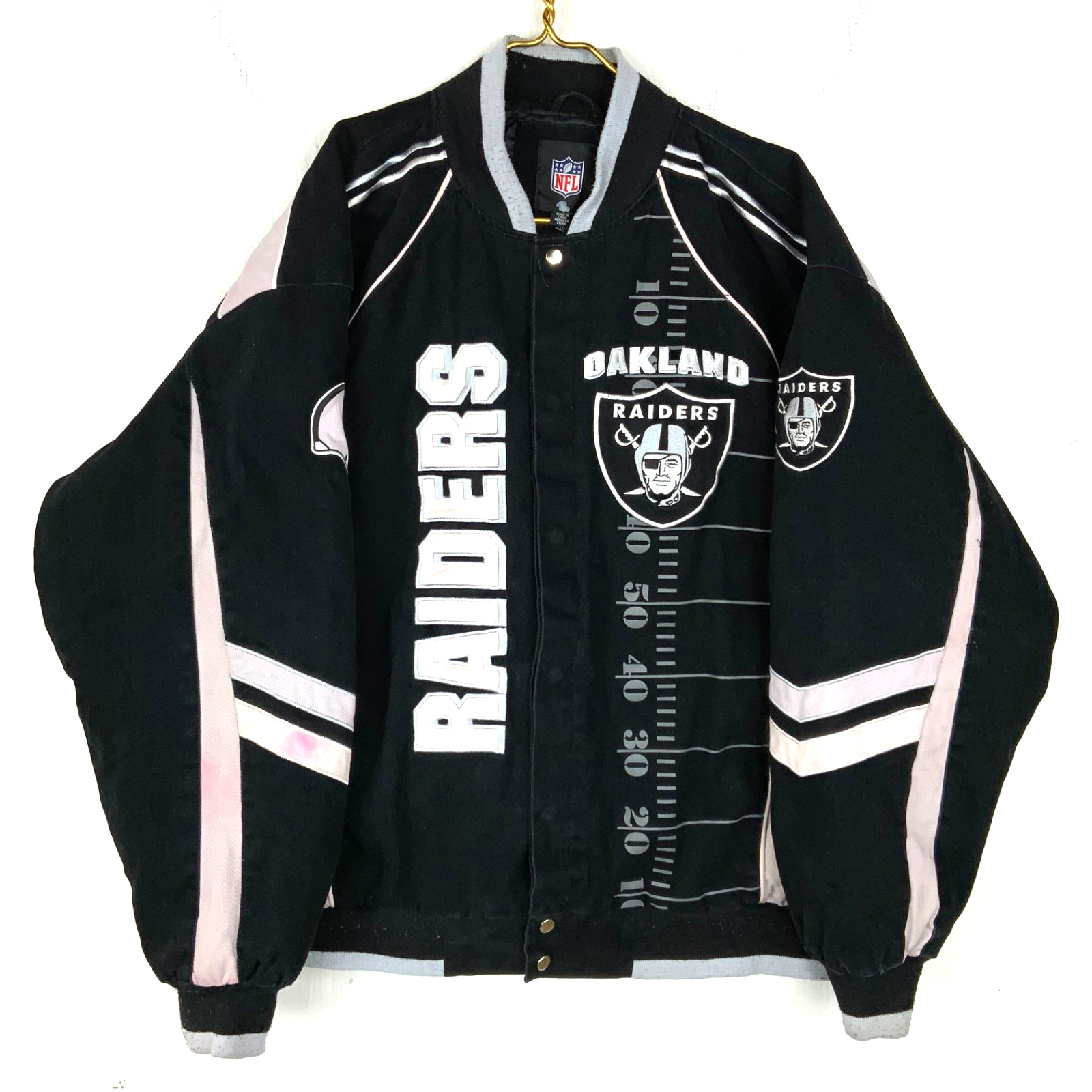 Oakland Raiders Varsity Bomber Jacket 4XL Snap Button Quilt Lined Nfl
