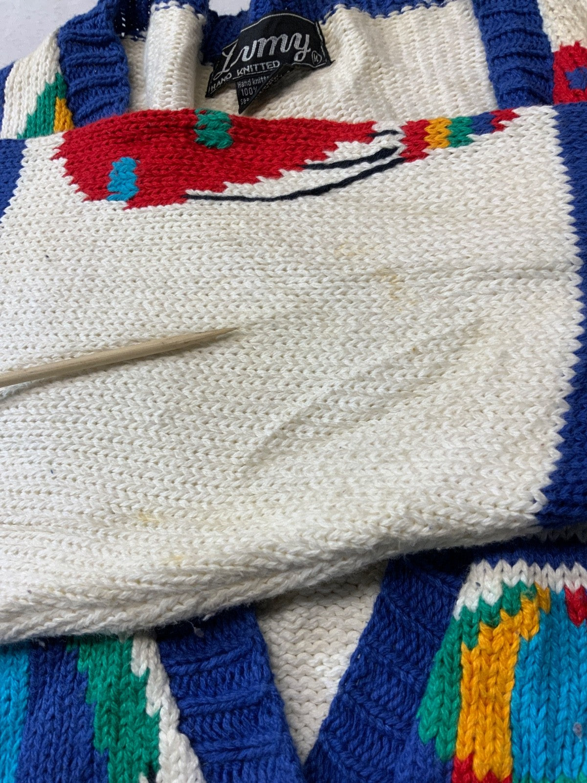 Vintage 1990s Grandpa Knit Sweater Medium White Cardigan Hot Air Balloons