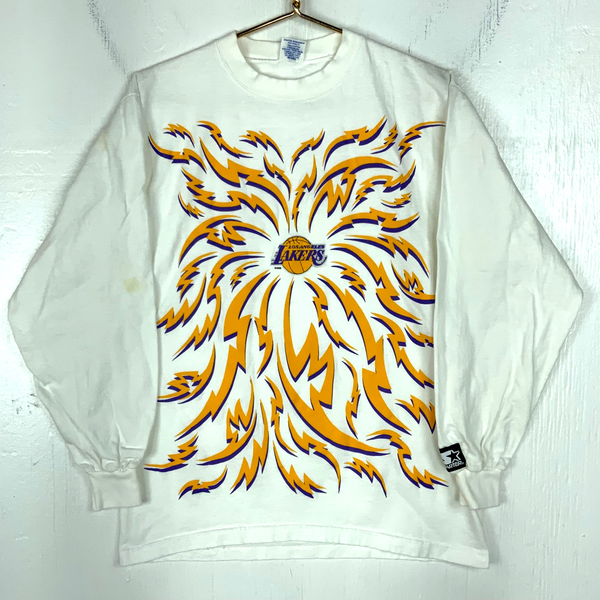 Vintage Los Angeles Lakers Starter T-shirt Medium White Long Sleeve 90s