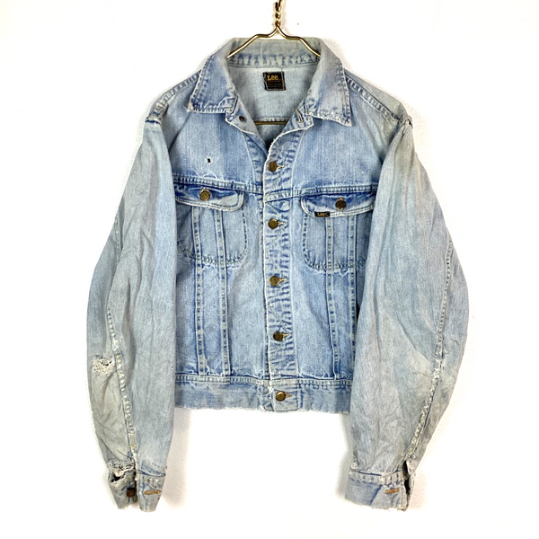 Vintage Lee Denim Jean Jacket Size Small Blue Made In Usa Distressed 70s