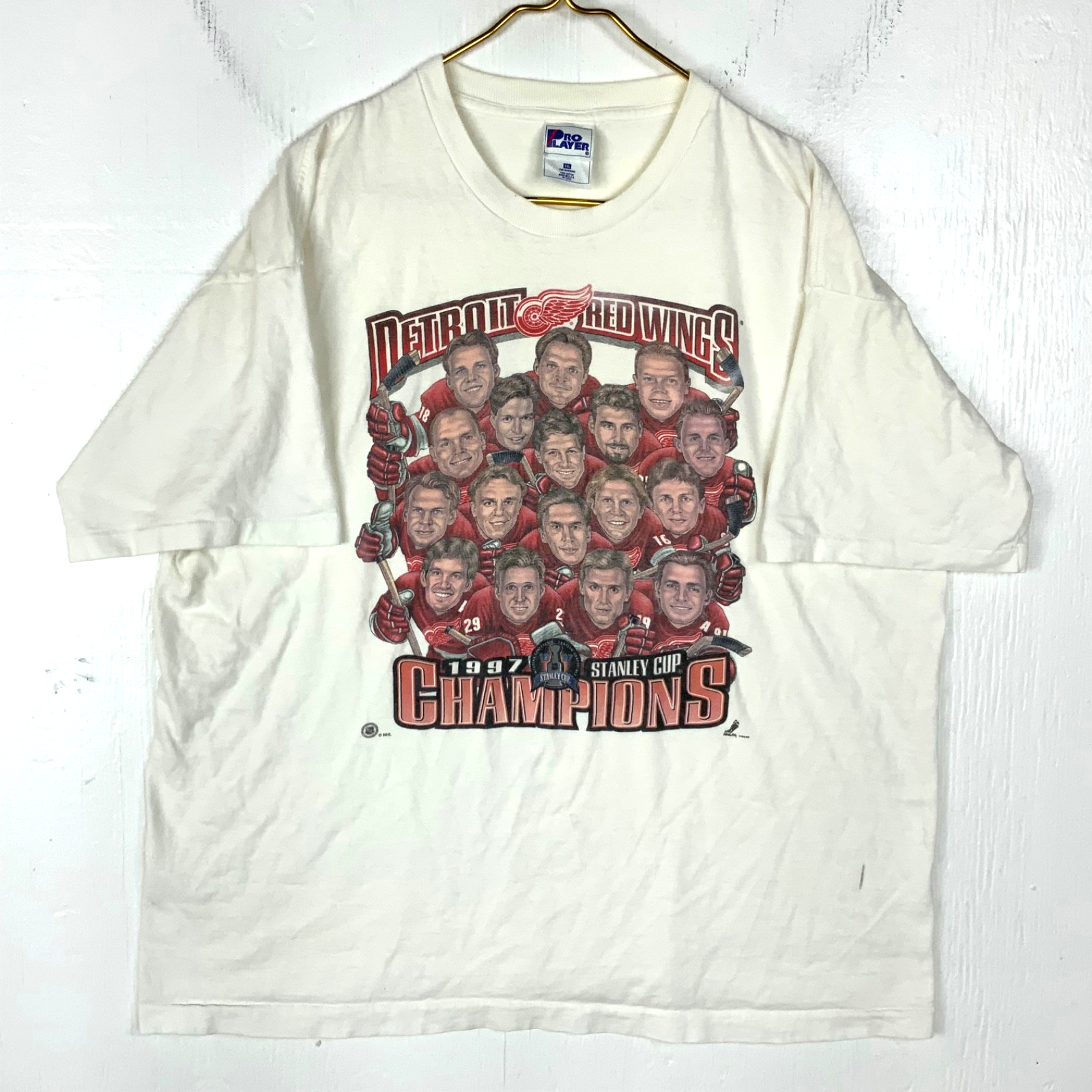 Vintage Detroit Red Wings Caricature T-Shirt 2XL Pro Player 1997 Nhl Champs 90s