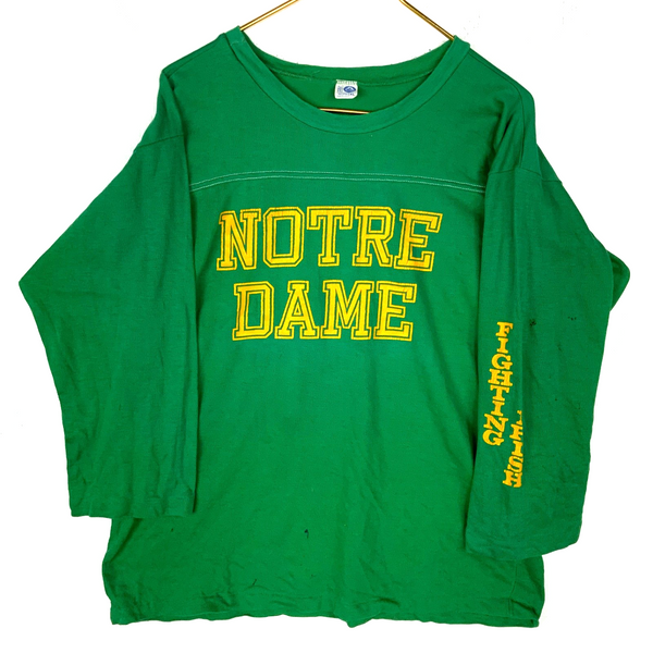 Vintage Notre Dame Fighting Irish T-Shirt XL Green Made Usa 3/4 Sleeve Ncaa 80s