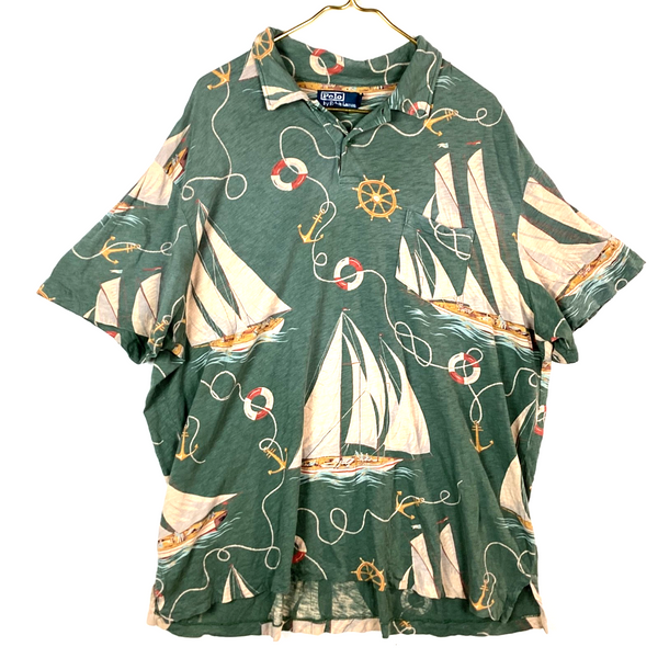 Vintage Polo Ralph Lauren Classic Fit Sailboat Polo Shirt Size 2XL Green