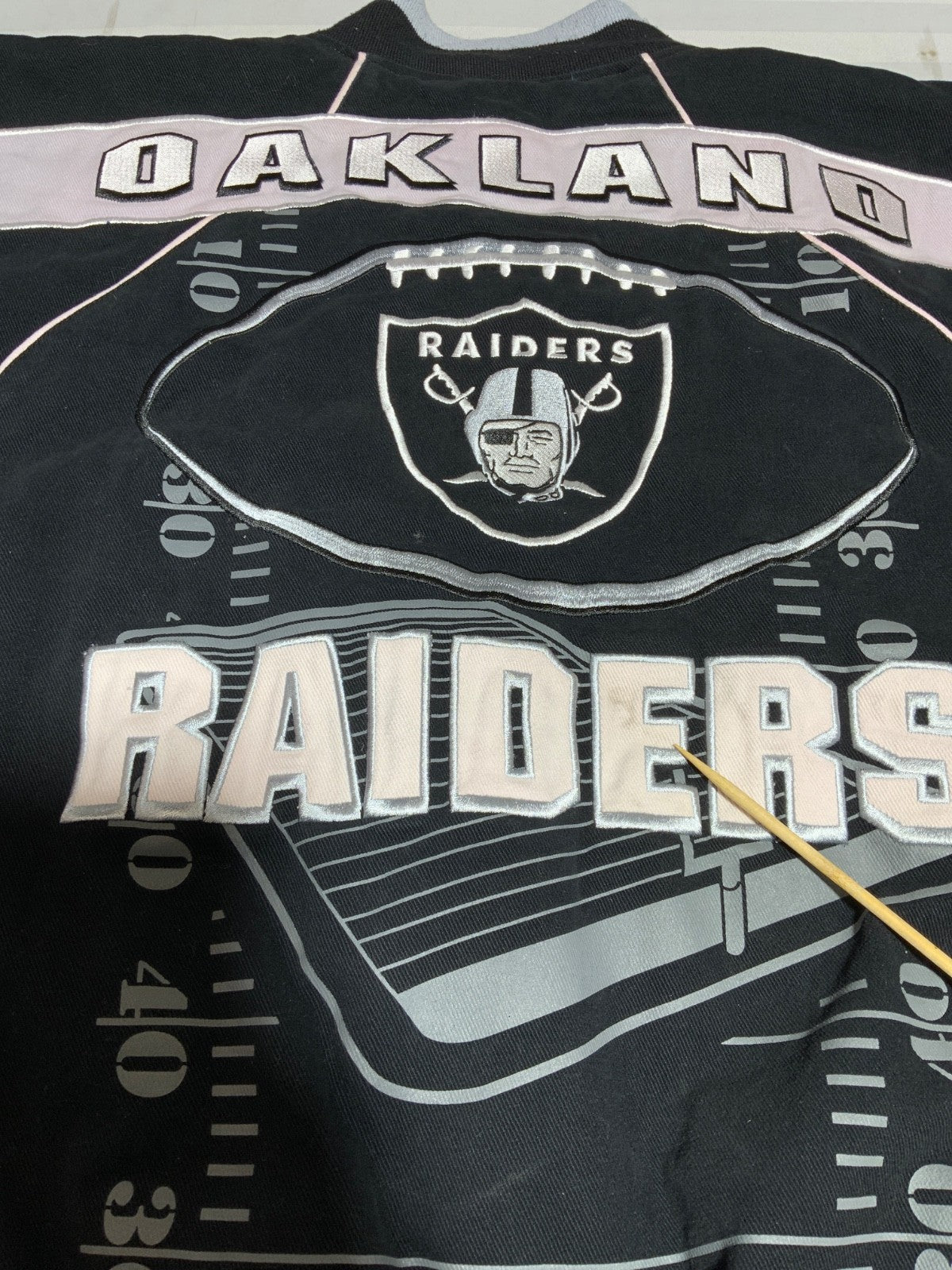 Oakland Raiders Varsity Bomber Jacket 4XL Snap Button Quilt Lined Nfl
