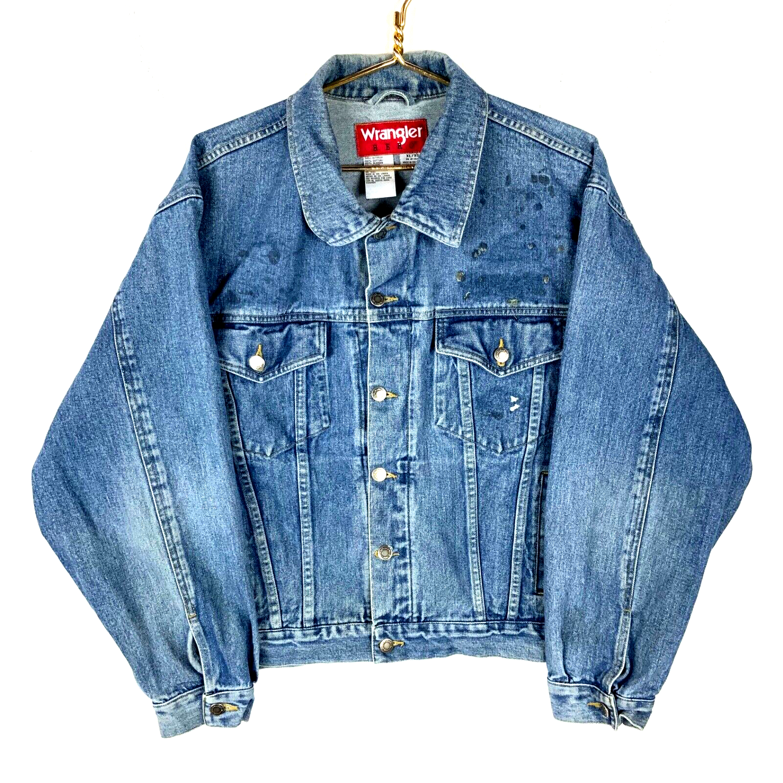 Vintage Wrangler Denim Jean Jacket XL Blue Medium Wash Bull Rider Rodeo Western