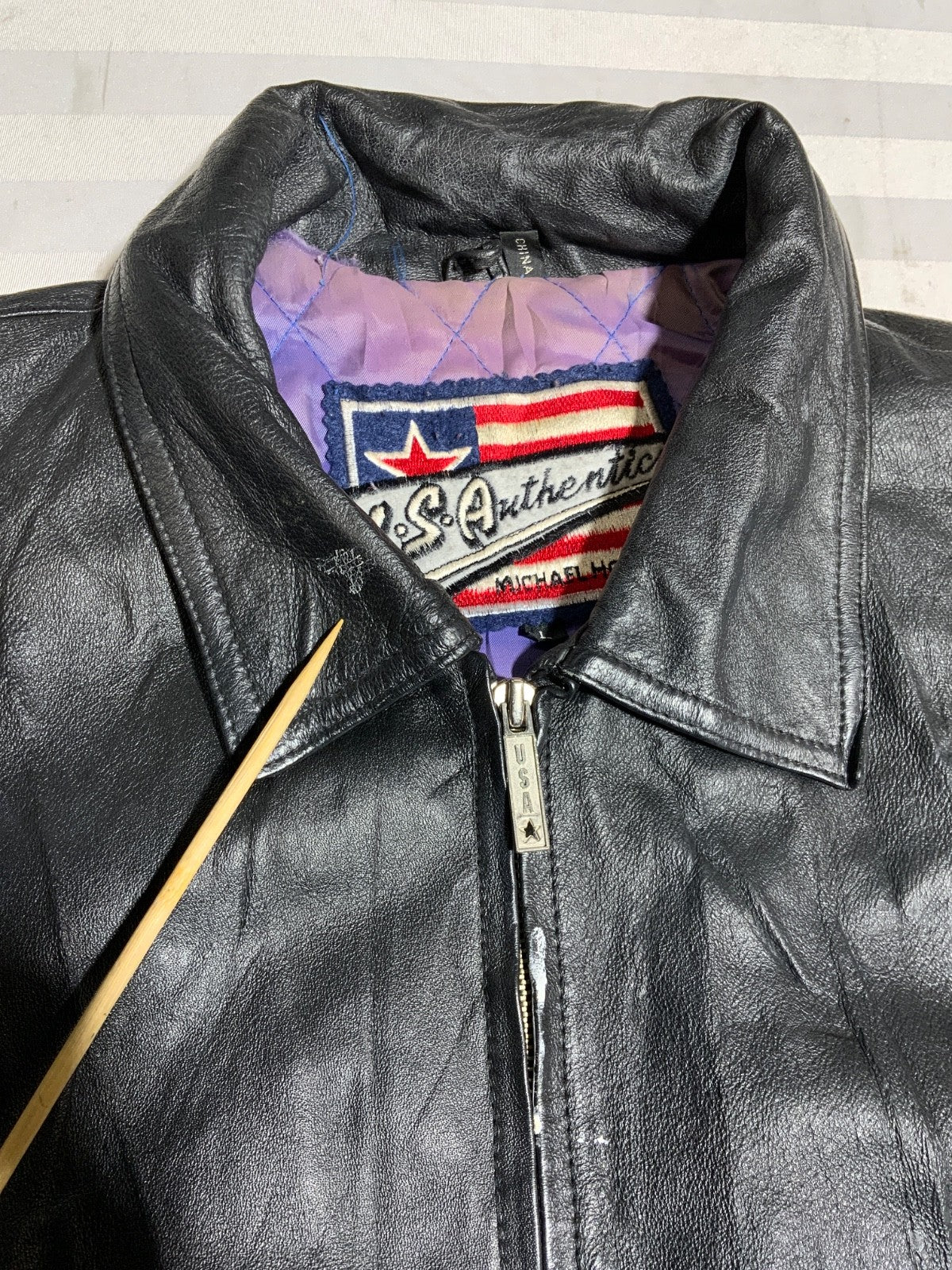 Vintage Michael Hoban Usa Leather Bomber Jacket Large Black Full Zip