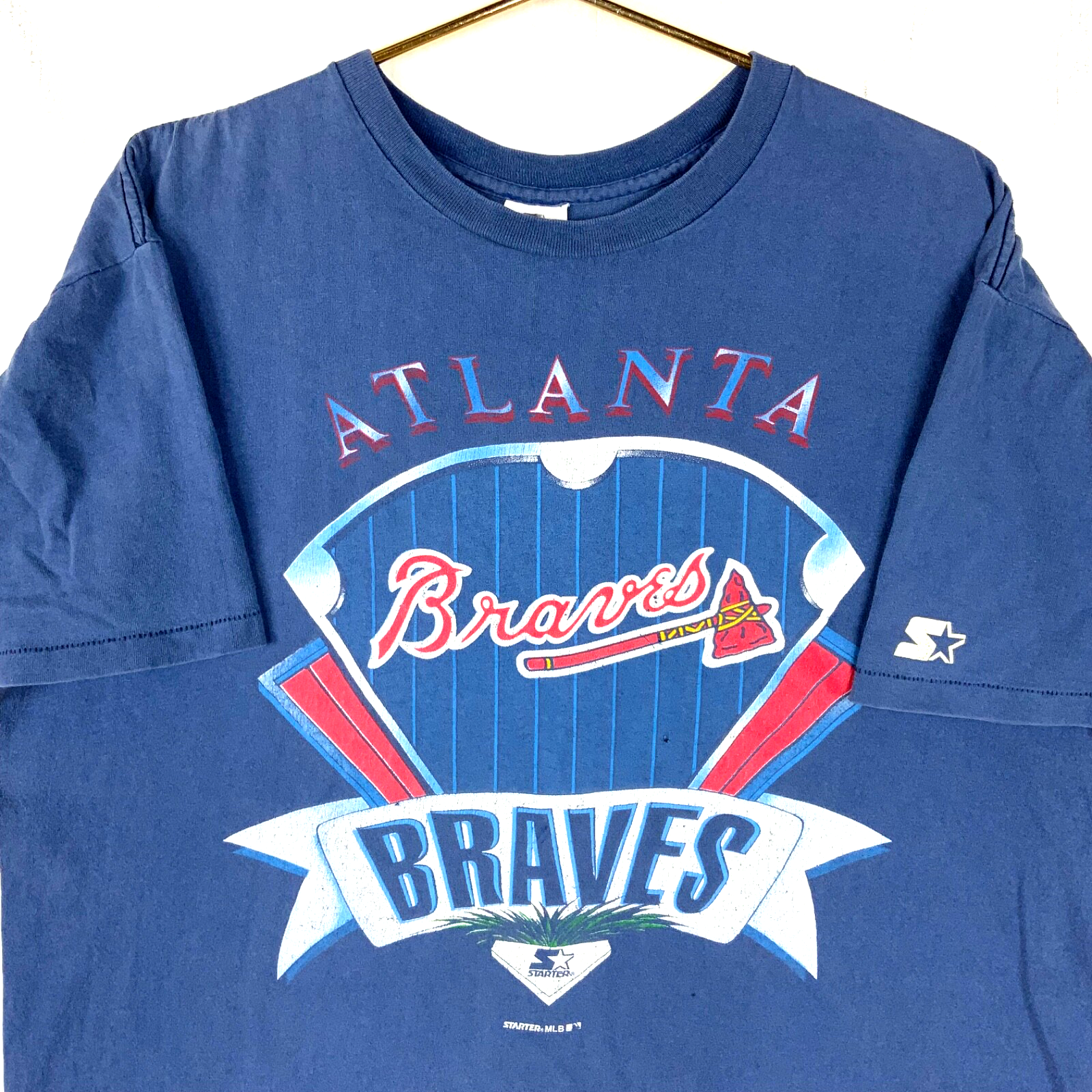 Vintage Atlanta Braves Starter T-shirt Large Blue Made In Usa Mlb 1990s