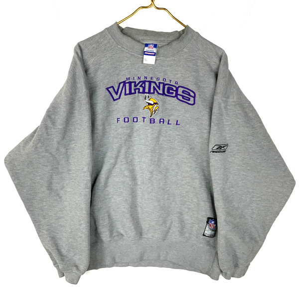 Vintage Minnesota Vikings Reebok Sweatshirt Large Gray Embroidered Nfl Football
