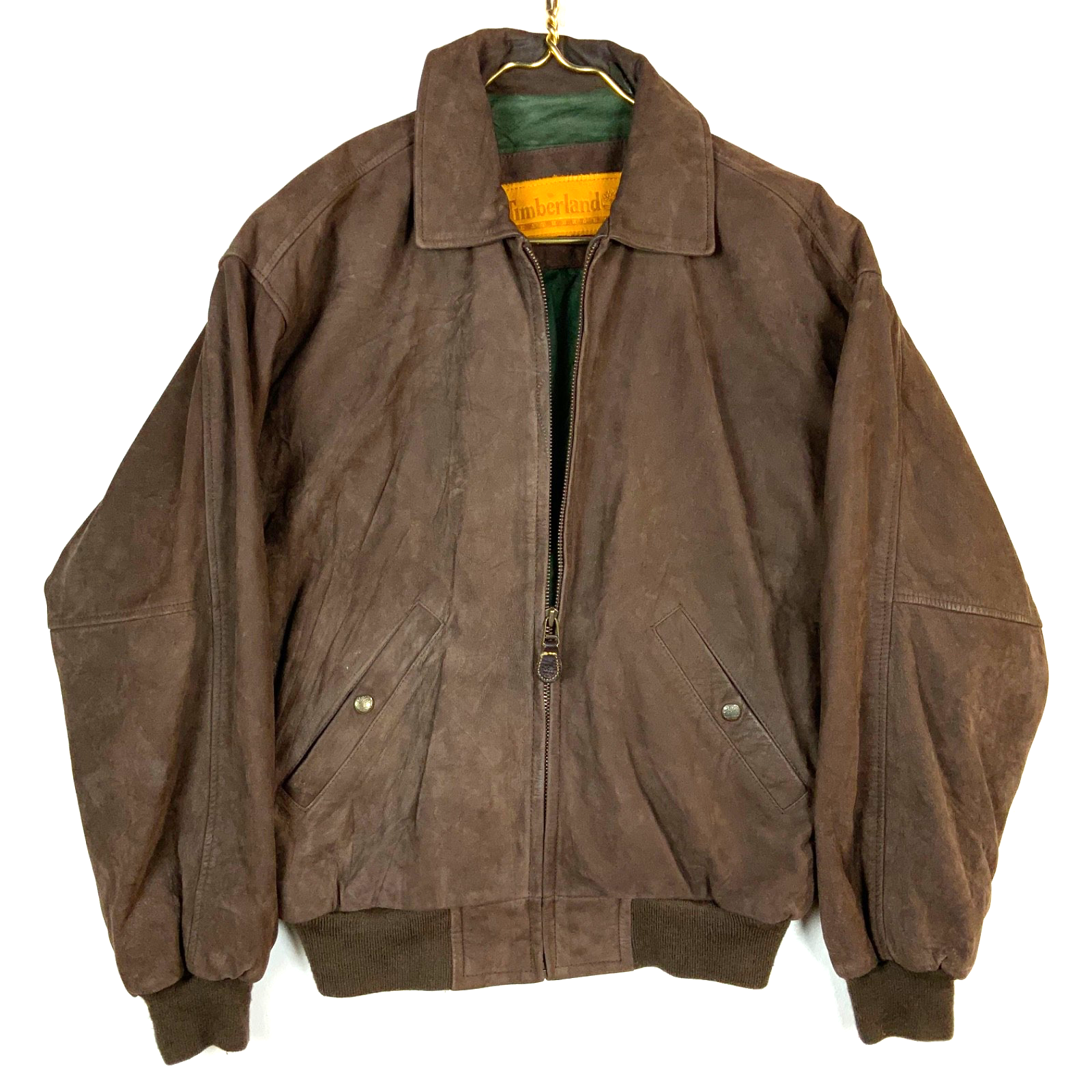 Vintage Timberland Leather Bomber Jacket Medium Full Zip Waterproof Cowhide