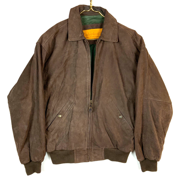 Vintage Timberland Leather Bomber Jacket Medium Full Zip Waterproof Cowhide