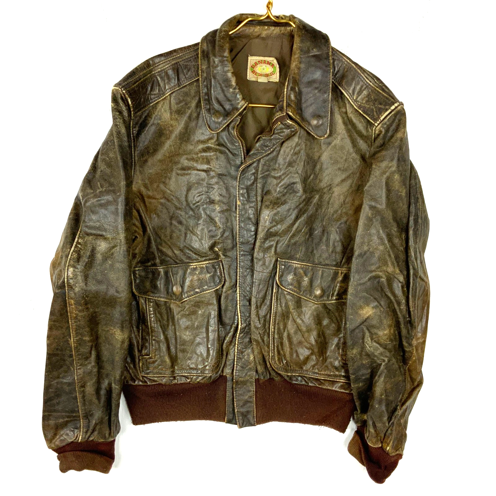 Vintage Banana Republic Leather Bomber Jacket Medium Brown Full Zip Made Usa 90s