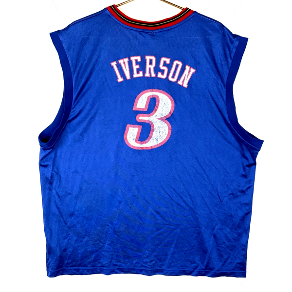 Vintage Philadelphia 76ers Jersey XL Reebok Allen Iverson Blue Nba