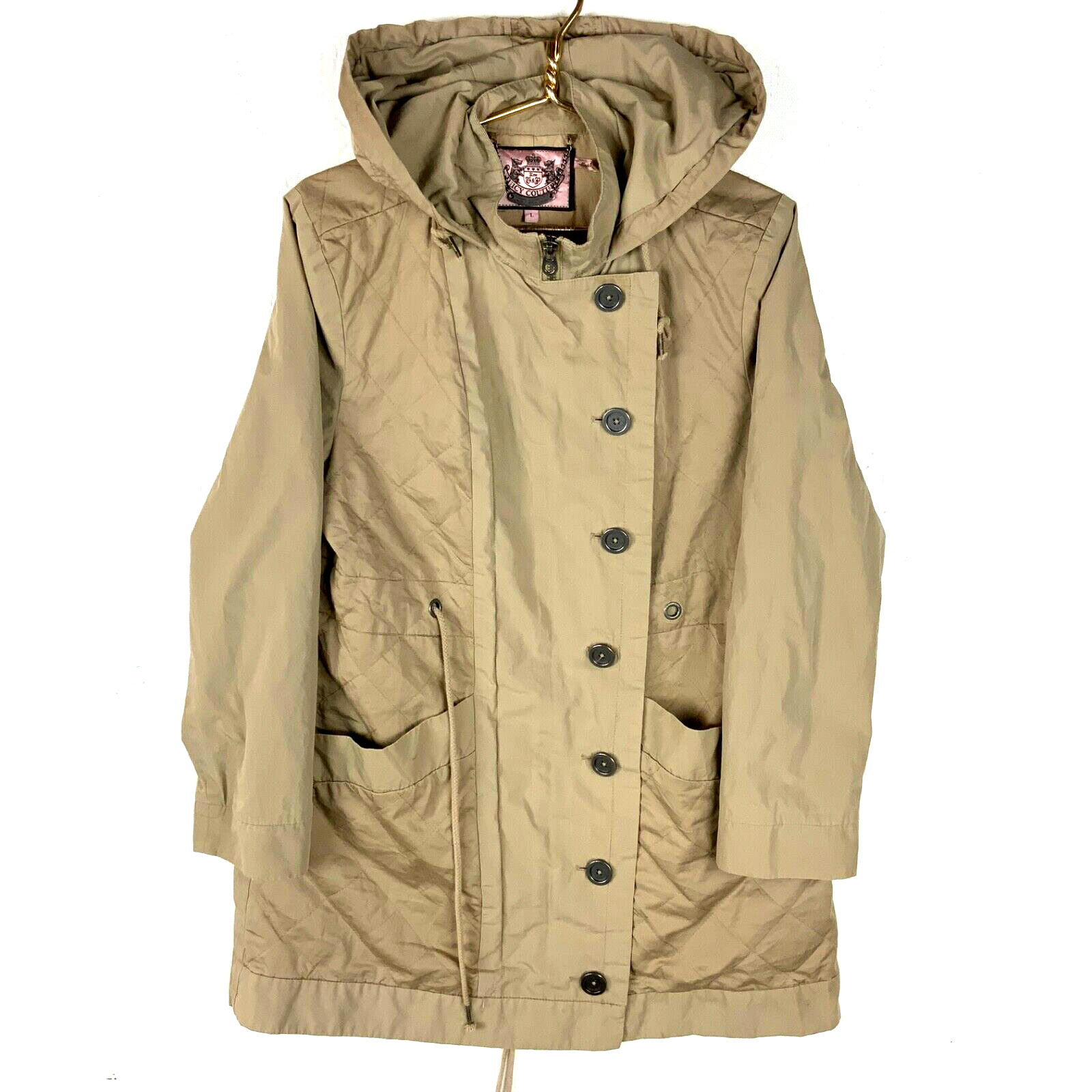 Juicy Couture Women's Trench Coat Jacket Large Brown Full Zip