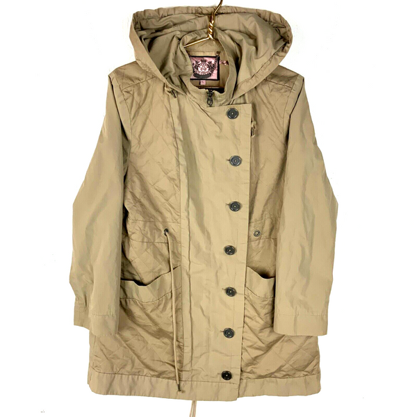 Juicy Couture Women's Trench Coat Jacket Large Brown Full Zip