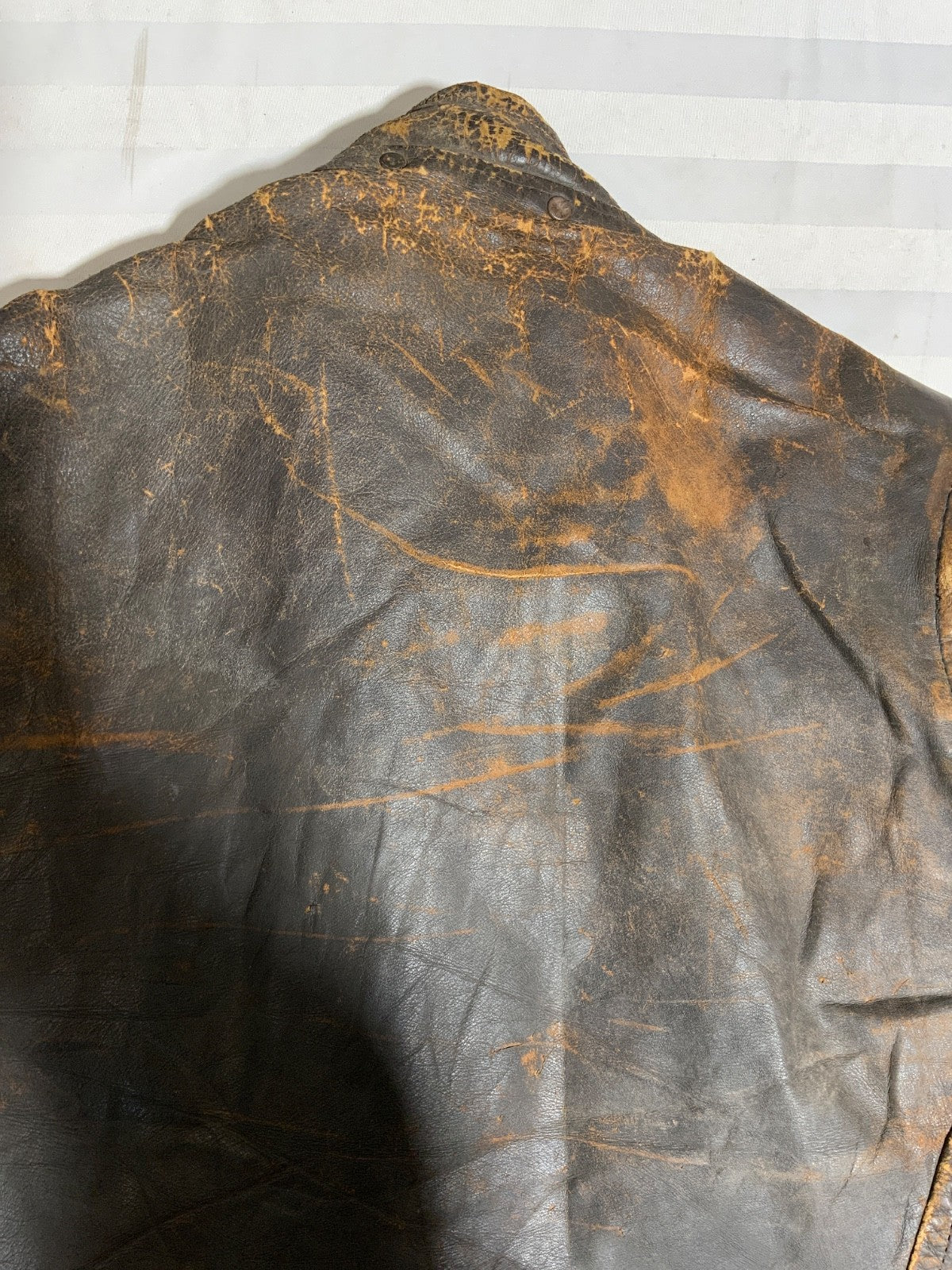 Vintage 1970s Leather Cafe Racer Jacket Medium Brown Full Zip Lined Distressed