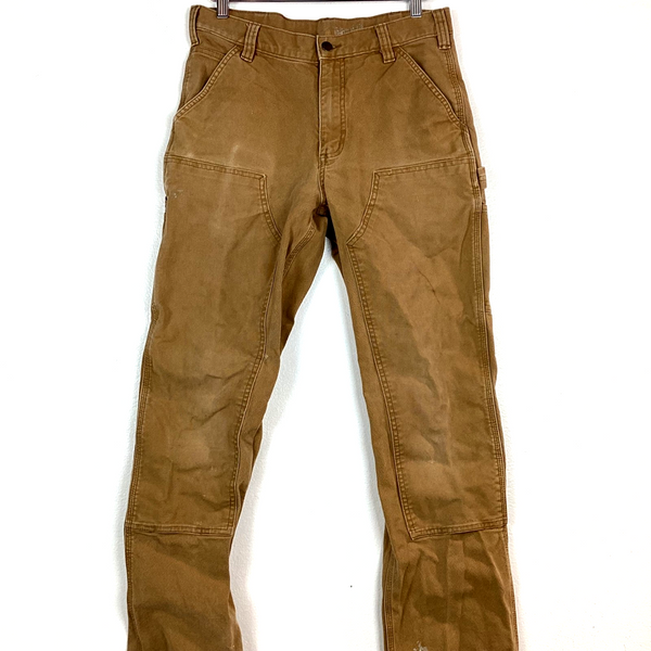 Carhartt Double Knee Dungaree Canvas Workwear Pants Size 32x36 Brown