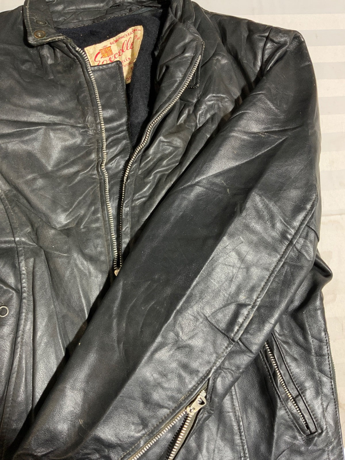 Vintage Excelled Leather Cafe Racer Jacket Small Full Zip Lined Made Usa 80s