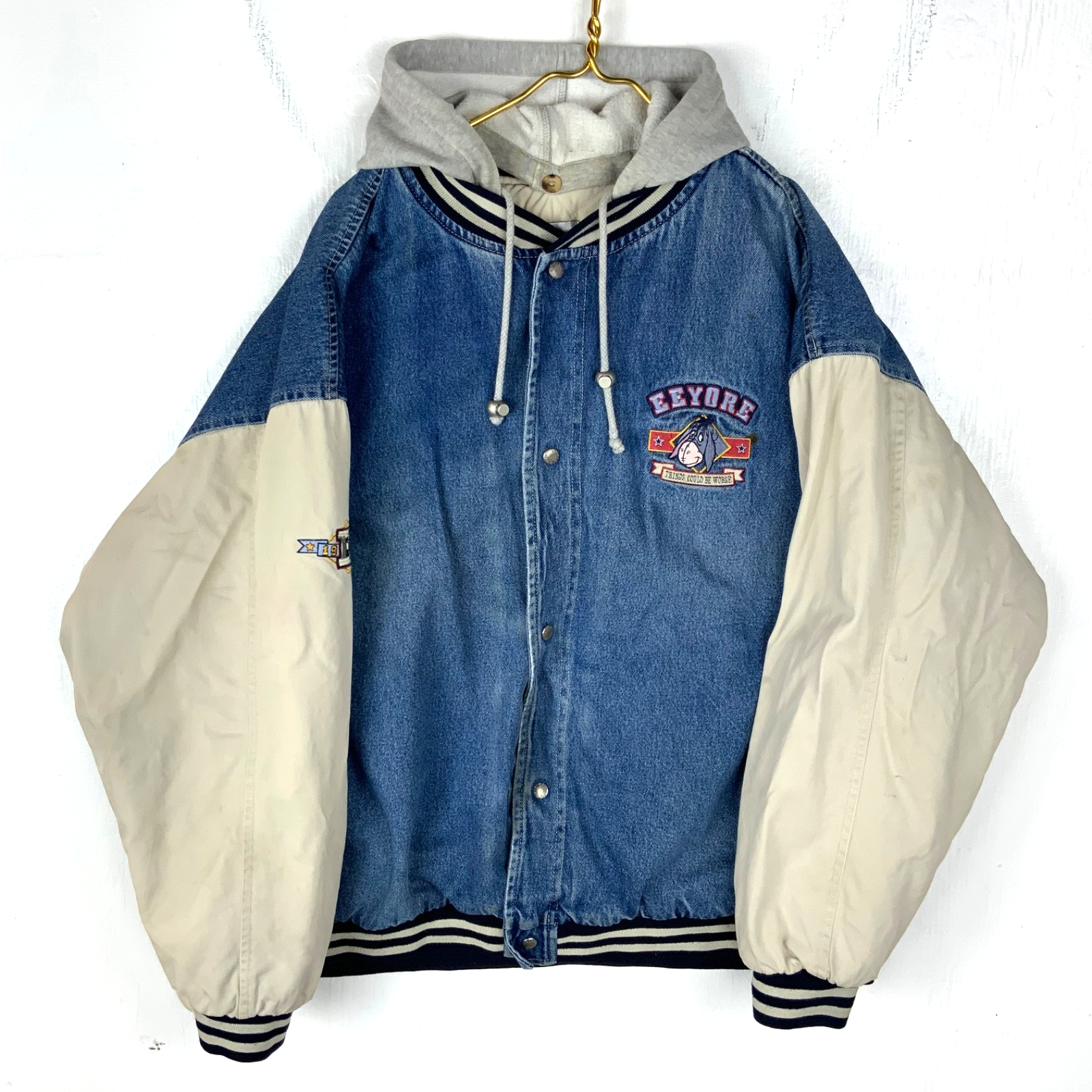 Vintage Eeyore Disney Denim Jean Jacket 2XL Blue Medium Wash Snap Button