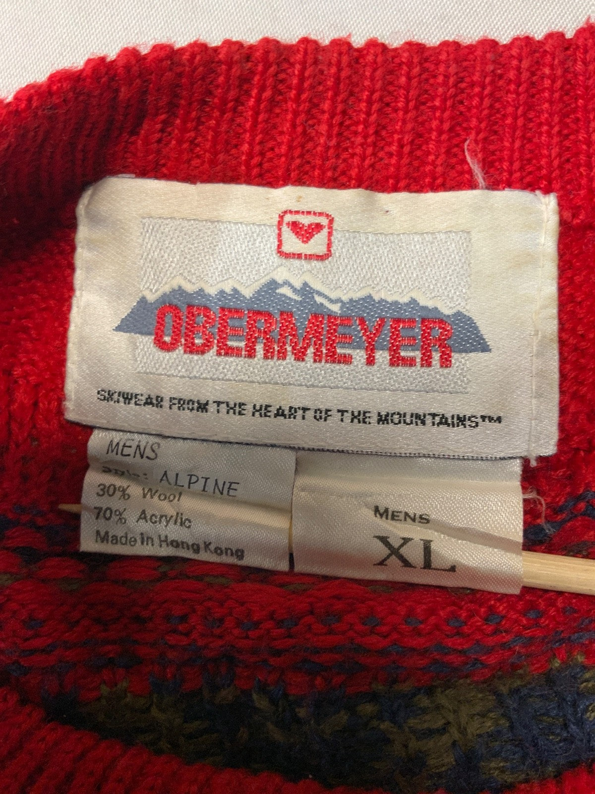 Vintage 1990s Grandpa Wool Knit Sweater XL Red Crewneck Pattern