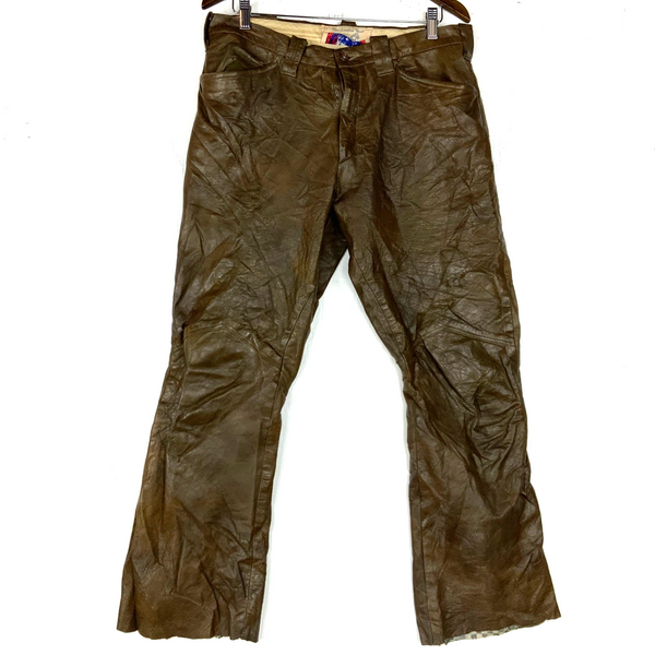 Vintage 1960s Leather Pants Trousers Size 36x30 Brown Made Usa Bootcut Western