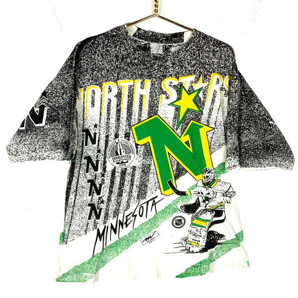 Vintage Minnesota North Stars T-Shirt Large All Over Print Nhl 1991 Stanley 90s