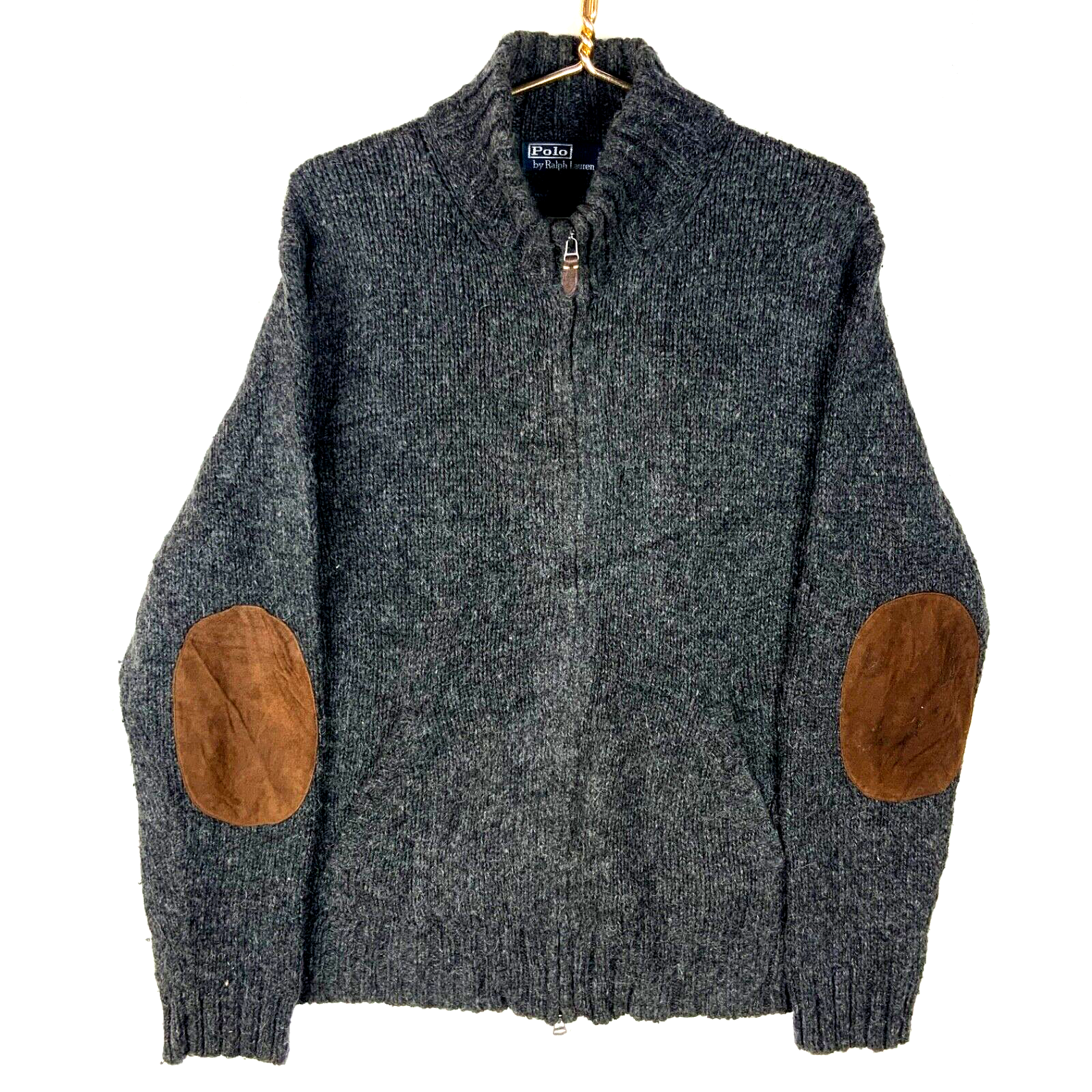 Vintage Polo Ralph Lauren Knit Alpaca Wool Sweater XL Gray Full Zip