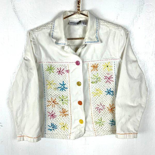 Vintage Breckenridge Women's Denim Jean Jacket PM White Embroidered 90s