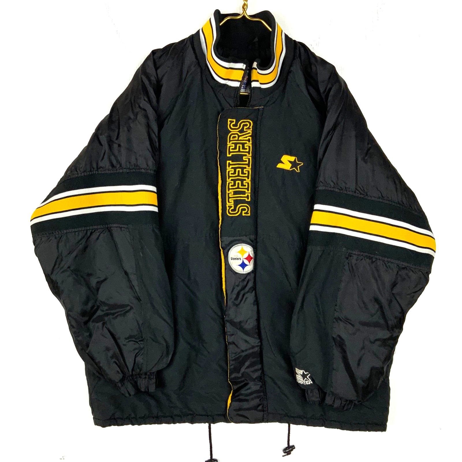 Vintage Pittsburgh Steelers Starter Jacket XL Black Puffer Bomber Full Zip Nfl