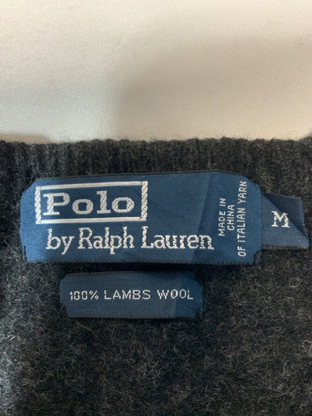 Vintage Polo Ralph Lauren Knit Wool Sweater Medium Gray V-Neck 90s