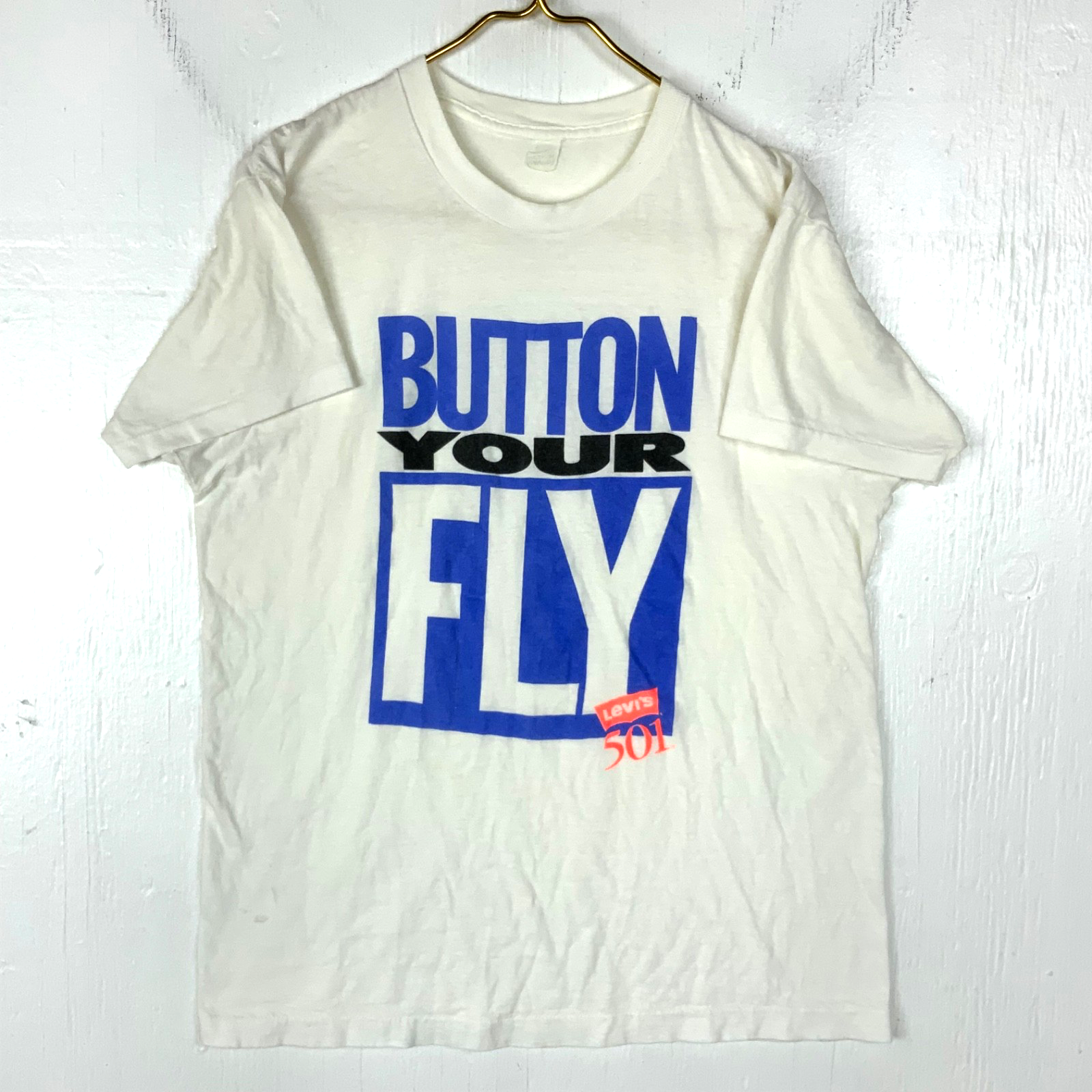 Vintage Levi’s 501 T-Shirt Large White Single Stitch Button Your Fly 80s
