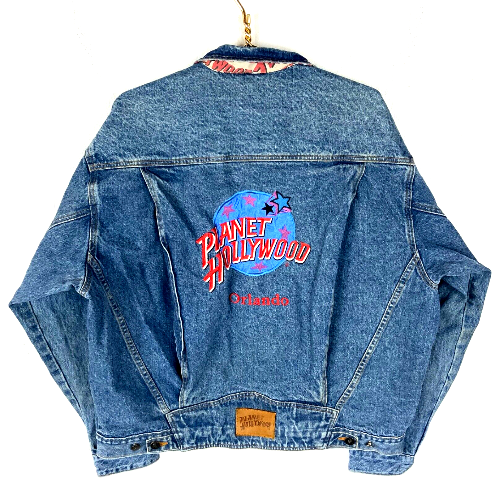 Vintage Planet Hollywood Denim Jean Jacket XL Blue Medium Wash 90s